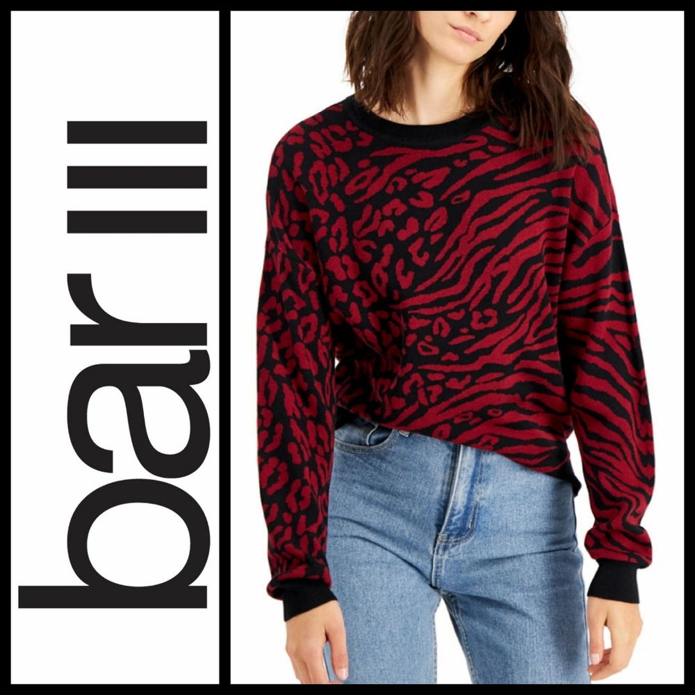 🆕️BAR III Animal-Print Jacquard Long Sleeves Sweater SZ XS